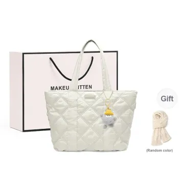 MAKEUP KITTEN Nylon Fabric Tote Bag Shoulder Bag Women's White