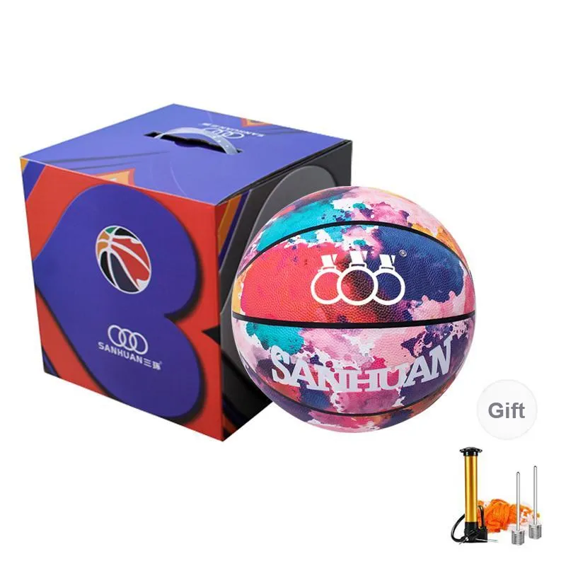 THREEHUAN PU Basketball Colorful Ink Red Size 7/5 Size Competition Training Unisex-0