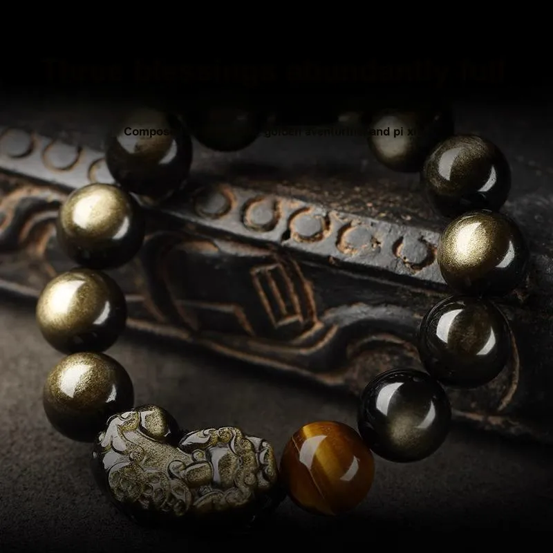 JINGCHENGGOU Natural Obsidian Bracelets Unisex-2