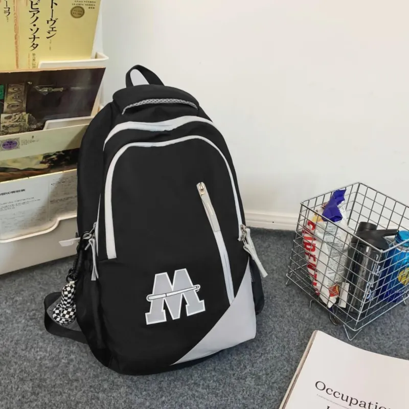 HCXK Nylon Korean Style Trendy Versatile Backpack Regular Unisex White/Black/Red-10