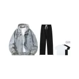 Clothing Sets (Vintage Blue Top+Black Pants) (Includes Short-Sleeved Shirt)