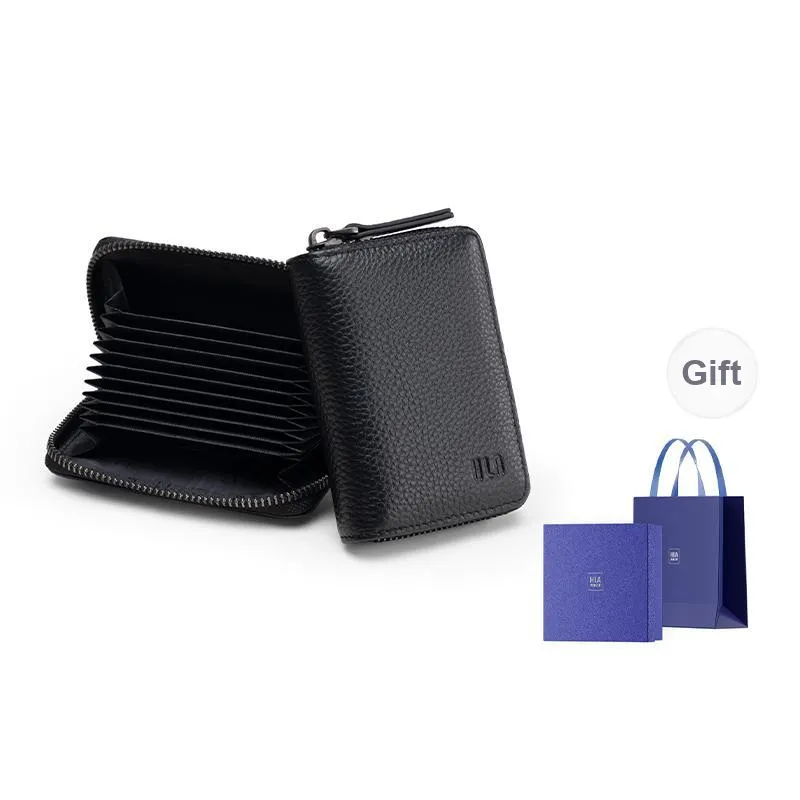HLA Cow Leather Card Holder, Coin Purse Regular Unisex Classic Black/Brown-3