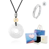 White Chalcedony-Chinese Auspicious Animal Peaceful Buckle Necklace[Civokivo Sparkling Starlight]
