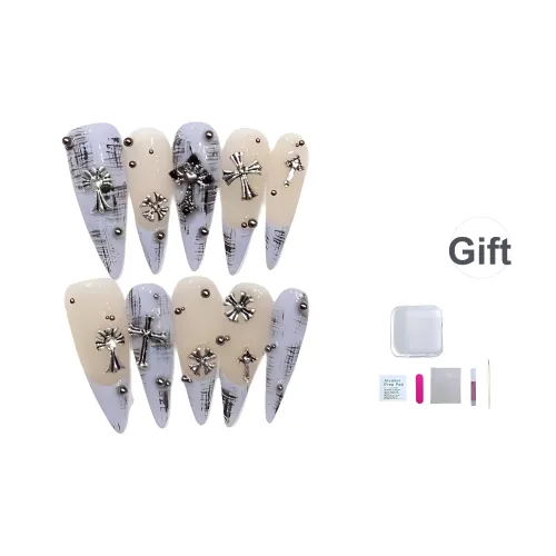 Несколько больше милашка Французский Лаванда Crochet False Nail Ручной Съемный Патч Таперед Длинный Фиолетовый Телесный Сияние