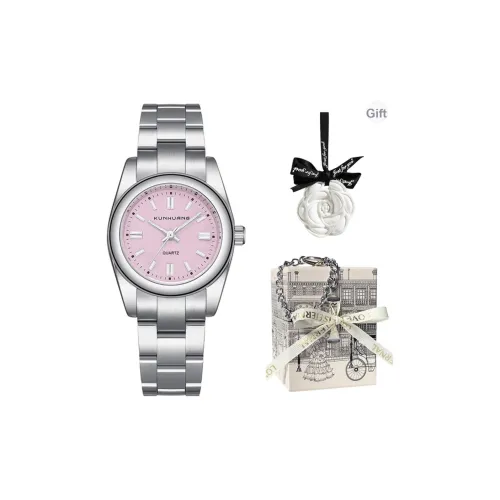 KUN HUANG Кварцевый механизм стальной ремешок женские часы розовый циферблат