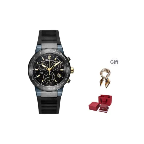 FERRAGAMO Наручные часы Кварцевый механизм Кожаный ремешок 44 мм Синий циферблат Мужские часы Бренд Fortune Коробка + шелковый шарф