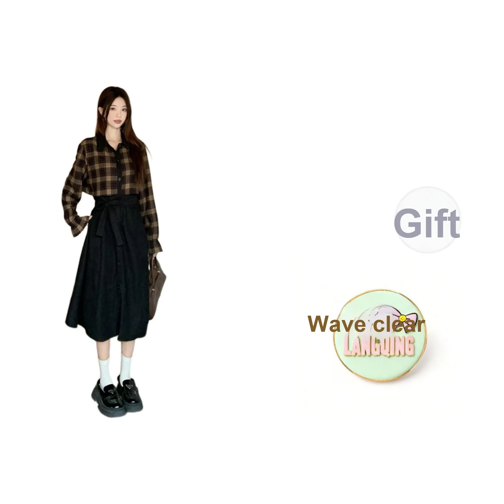 LANGQING Mock Двухкомпонентное Платье Розыгрыш Бренд Наклеенный Женское Длинное-Рукавное Платье