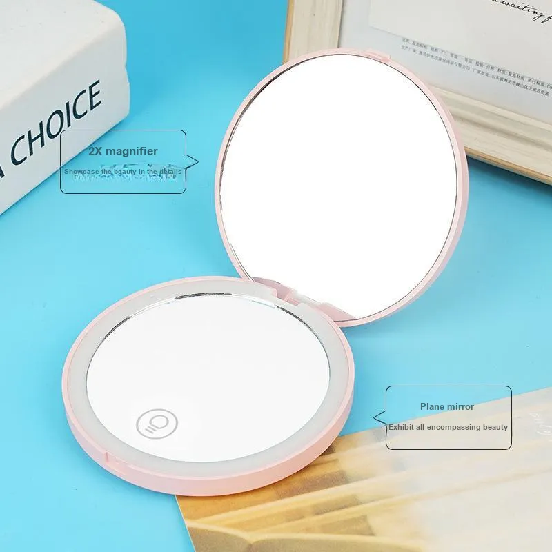 Gentle Welcome Cute Tricolor Glossy Sandblasted Finish With Light Amplification Make Up Mirrors Portable-5
