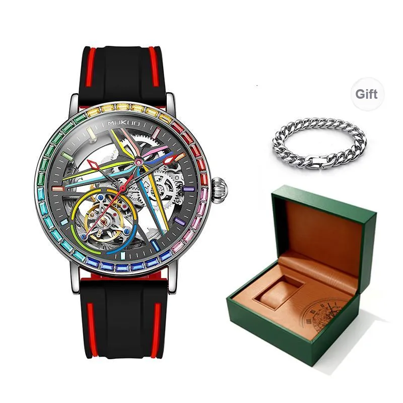 MUKUO Cool Play Collection Automatic Mechanical Movement Silicone Strap Watch Men's Watches Cut-Out Dial-11