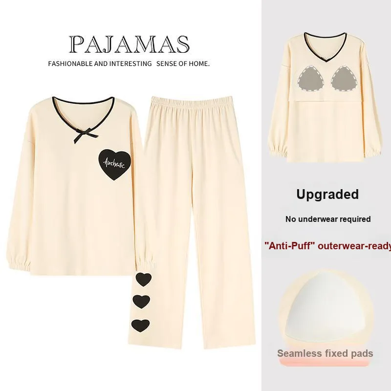 Montagut Pajama Set Autumn And Winter Season Women's 2 Pack Apricot-1