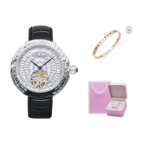 Melissa Automatic Mechanical Movement Genuine Leather Strap Watch Women's Watch Black Dial