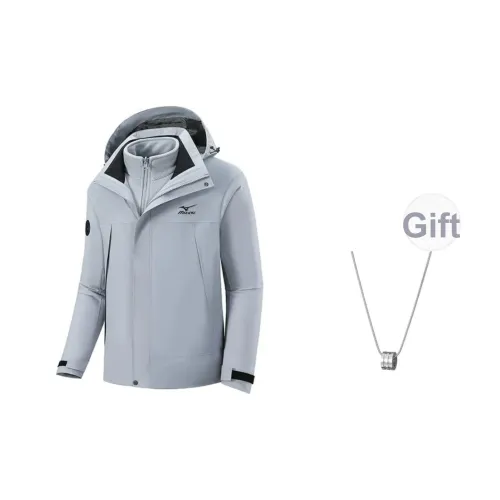 Mizuno Ветрозащитный Теплоизоляционный Ветровка Мужской Светло-Серый С Ожерельем