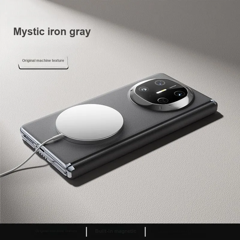 ZHUOJI Vegan Leather Material Center Axis Plain Leather Magnetic Phone Case Compatible Huawei Mate 6-19