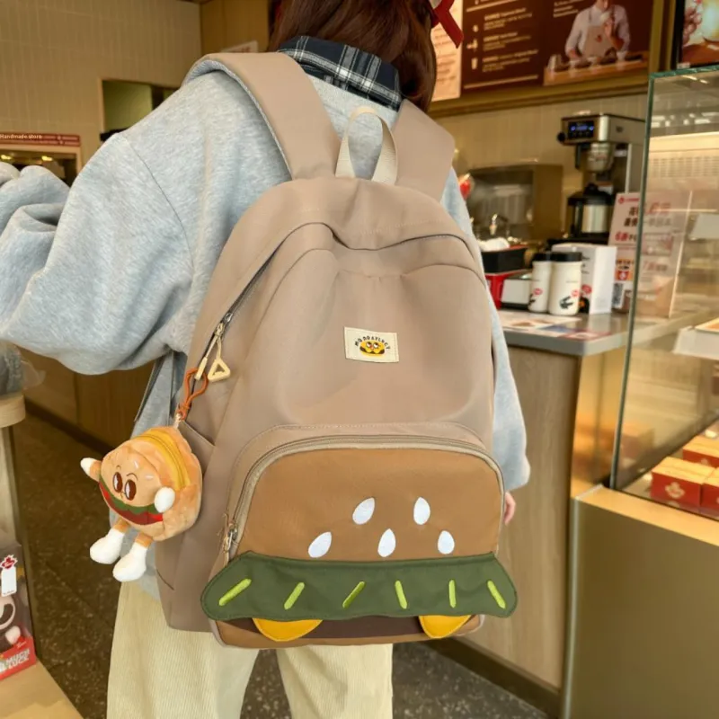 Parker Bear Nylon Backpack Unisex White/Yellow/Khaki/Coffee-16