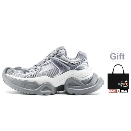 OGR Cushioning, Abrasion Resistant, Impact Resistant, Height Increasing Low Top Chunky Sneakers Unisex Gray Silver