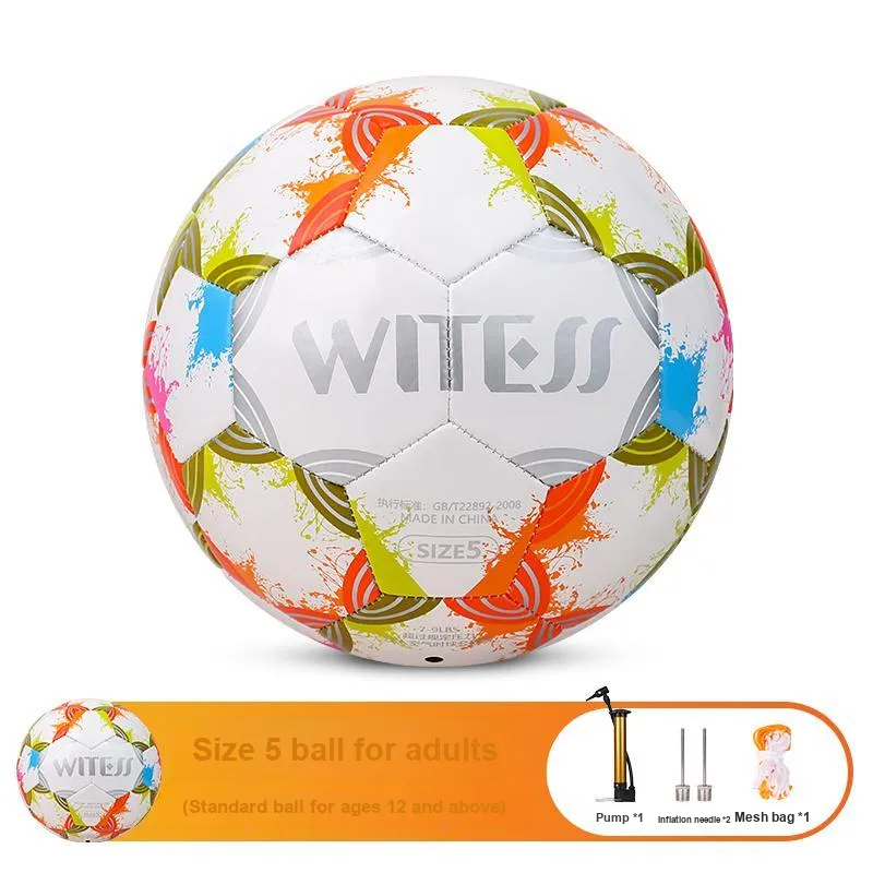 WITESS Size 5 Soccer PVC Machine Stitched Soccer Ball Unisex Multicolor Ink Splatter-11