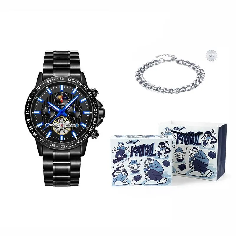 KANGOL Interstellar Series Automatic Mechanical Movement Stainless Steel Strap Watch Men's Watches Black Dial-54