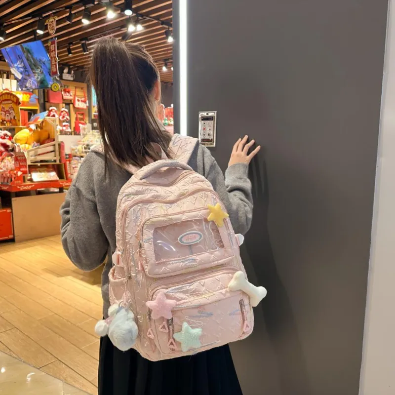 LUVISTRUE Nylon Backpacks Regular Women's White/Pink/Black-15