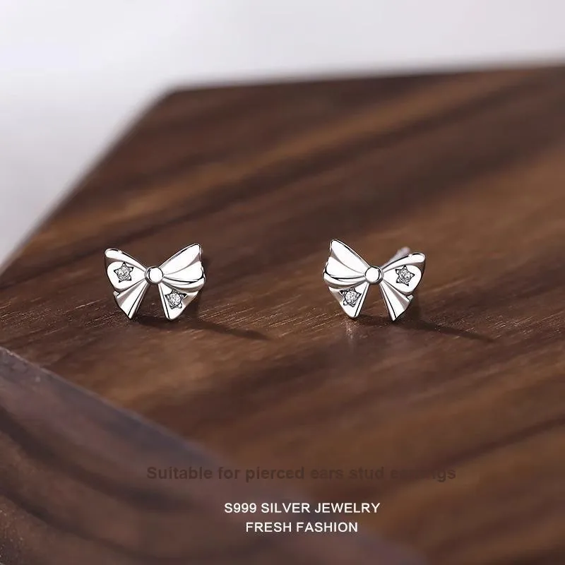 Rhymes S999 Fine Silver Stud Earrings Women's-1