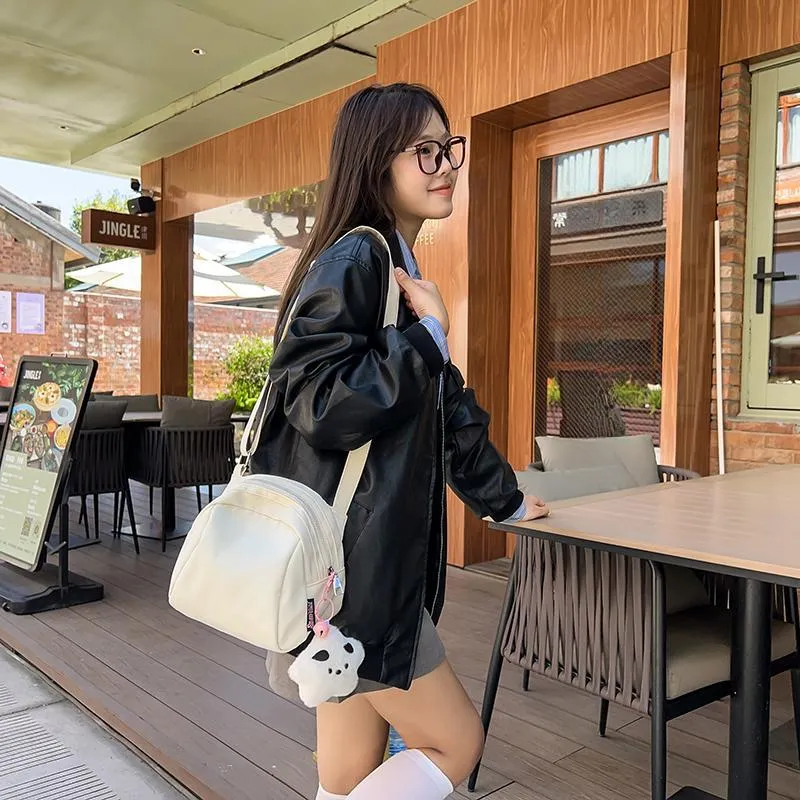 Deli Bear Nylon Shoulder Bag Unisex Black/Pink/White/Green-11