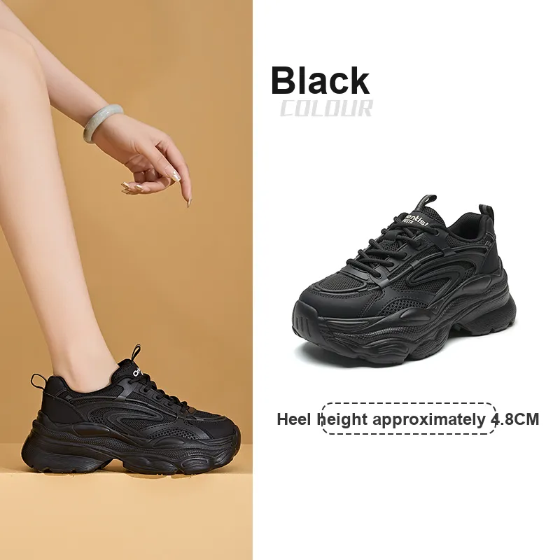 DUSTO Slip Resistant, Abrasion Resistant, Breathable, Height Increasing Mid Top Chunky Sneakers Women's-1