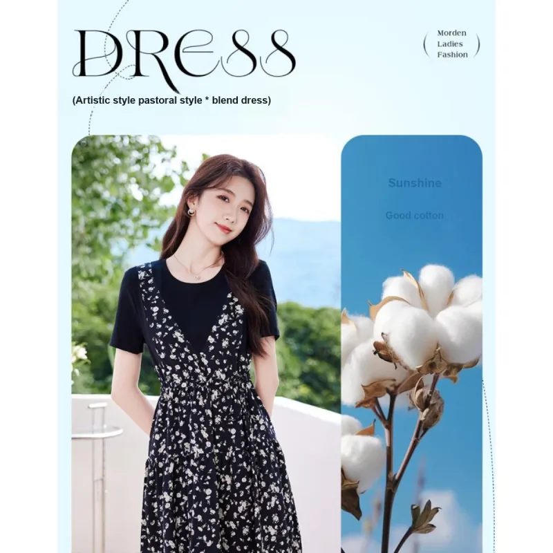 Like The Age Of Water Summer Short Sleeved Dress Women's Black-2