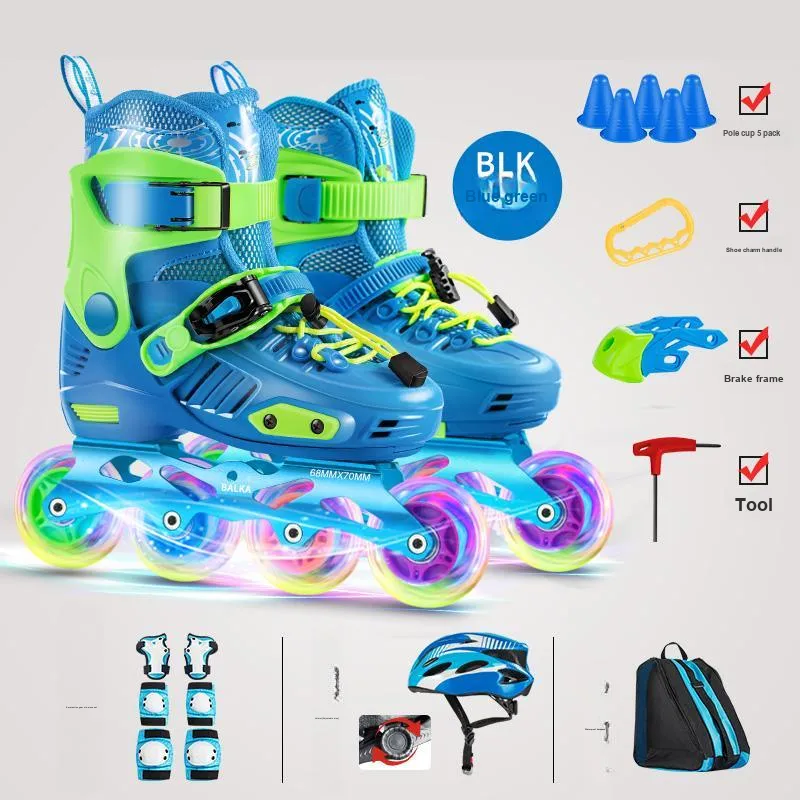 Balka Inline Skates Kids' Blue Green Professional Model+K9 Helmet+K9 Protective Gear+Roller Skate Bag+Gift Pack-2