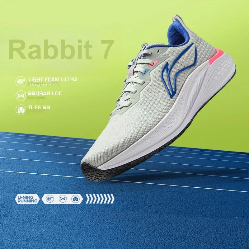 LiNing Red Hare 7 Cushioning Anti Slip And Wear Resistant Lightweight Rebound Low Top Running Shoes Men's Gray White-7