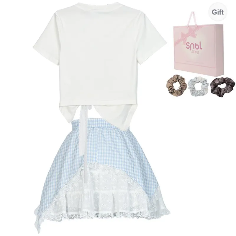 SNBL Skirt Set Women's White T Shirt+Blue Skirt-1