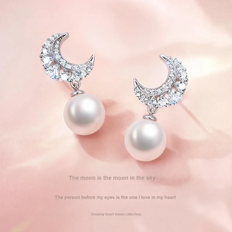 FANCI Dreamy Heart Moon Series S925 Silver Earrings Women's Silver Gold-7
