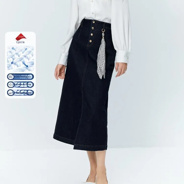 ONLY Denim Long Skirts Women's 810 Washed Denim Blue 810JEANS BLUE-2