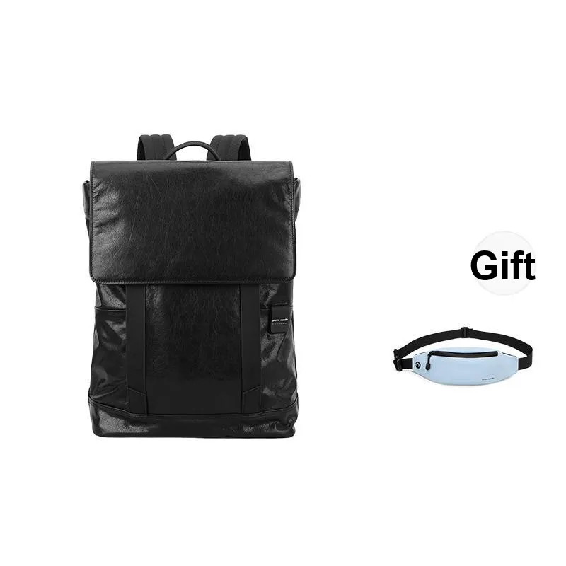 PIERRE CARDIN Stylish And Large Capacity Double Shoulder Genuine Leather Backpack, Men's Backpack Regular Men's Black