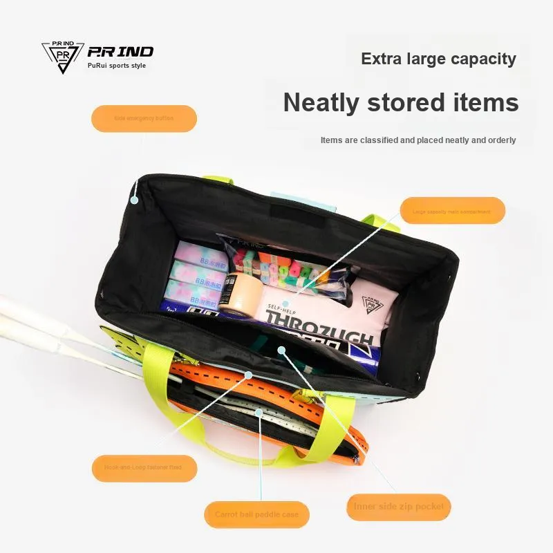 P.R IND x NANJINGLUOBO Badminton Racket Bags 2 Pcs Fashion Trend Shoulder Bag Orange Blue Unisex-4