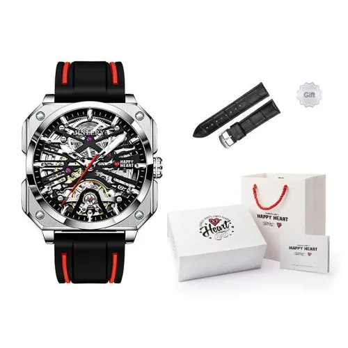 JINLERY Engine Collection Automatic Mechanical Movement Silicone Strap Watch Men's Watches Black Dial
