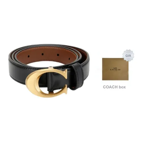 COACH Classic Letter C Logo Minimalist Style Smooth Buckle Belt Black Width  2.5cm   Women's