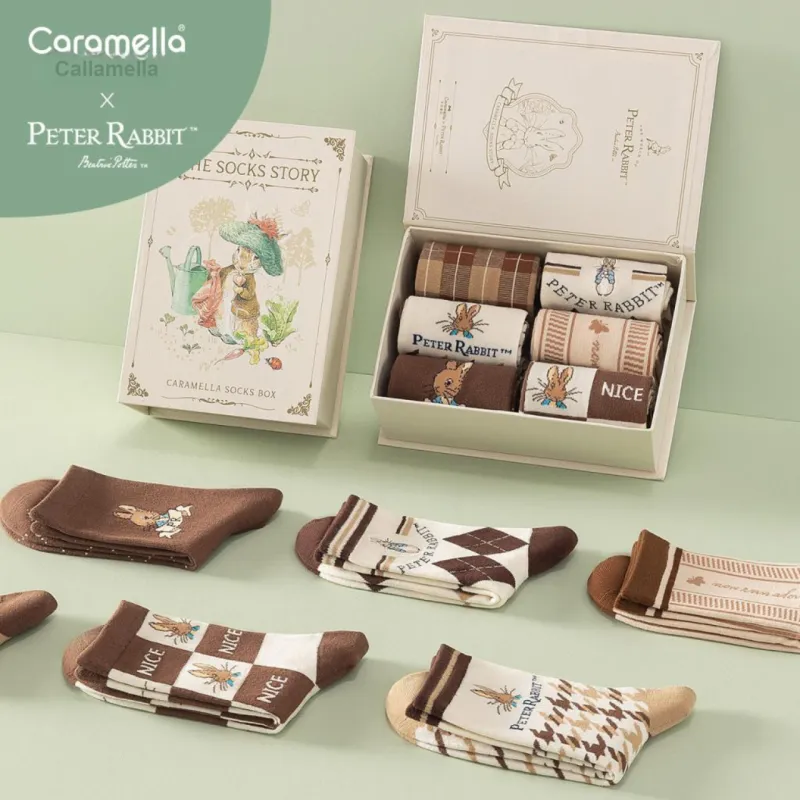 Caramella x Peter Rabbit Mid Calf Socks Unisex 6 Pack Red-21