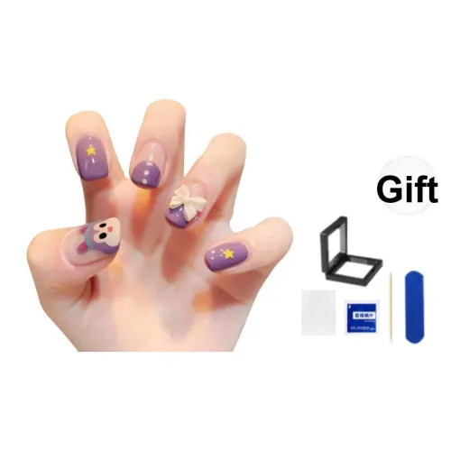 XNTX Фиолетовый Кролик Бант False Nail Укороченный Квадрат Wa Круглый Фиолетовые оттенки Smudge Coquette