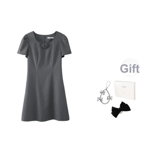 Fstudio Короткий рукав Платье Женское Серое