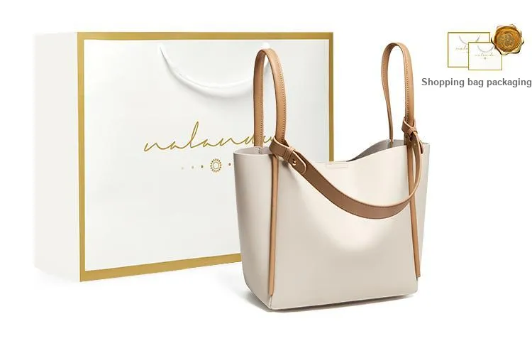 Narandu Cow Leather With Synthetic Leather Handbags Shoulder Bags Large Size Women's Cocoa Brown/Ecru & Apricot-5