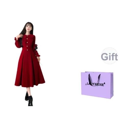 LADYXIEXIE Бургунди Женские Длинные Платья с Длинными Рукавами