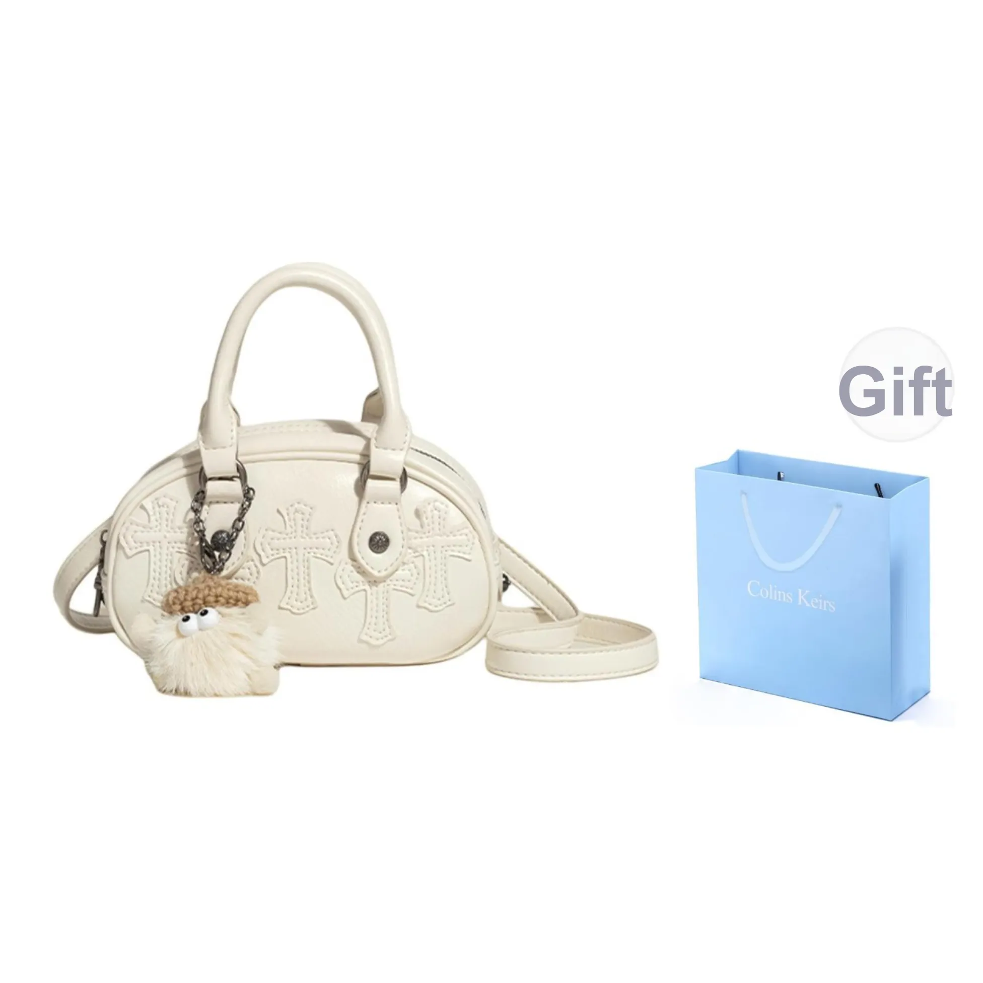 COLINS KEIRS ПУ (полиуретан) Винтажный стиль Bowling Сумки Портативная Сумка через плечо Стандартная Женская Экрю