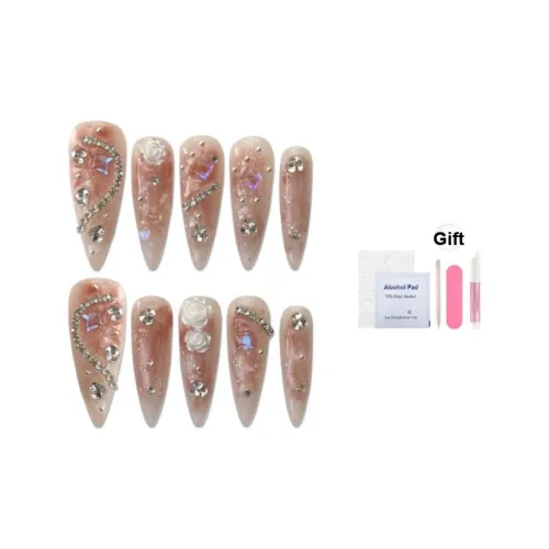 YUNYUEQIAO Румяна Full Ромб Камелия Цепочка Люкс стиль Ручной Съемный Розовый Мягкий Pure Desire False Nail Длинный