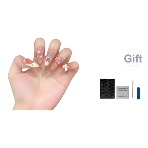 OUYUJI Французский 3D-эффект Вишня Handcrafted False Nail Лето Премиум Кожа Улучшающий Бант LED Гель Наклейки для Ногтей