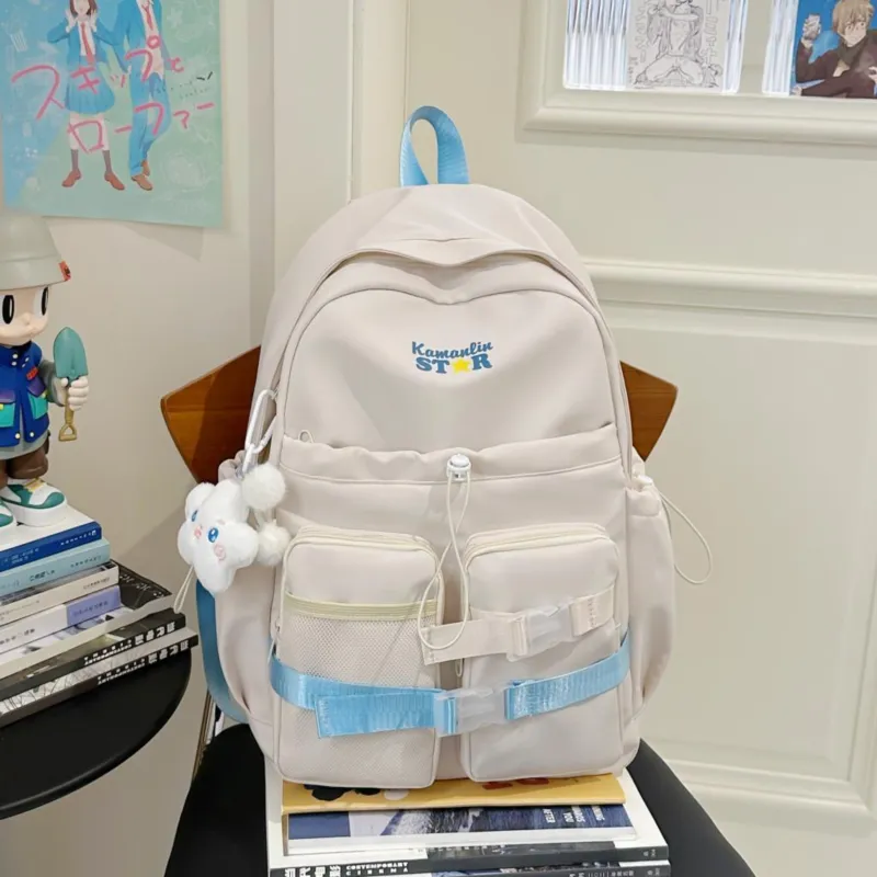 AIBAG Nylon Backpack Women's White/Black/Blue/Pink-4