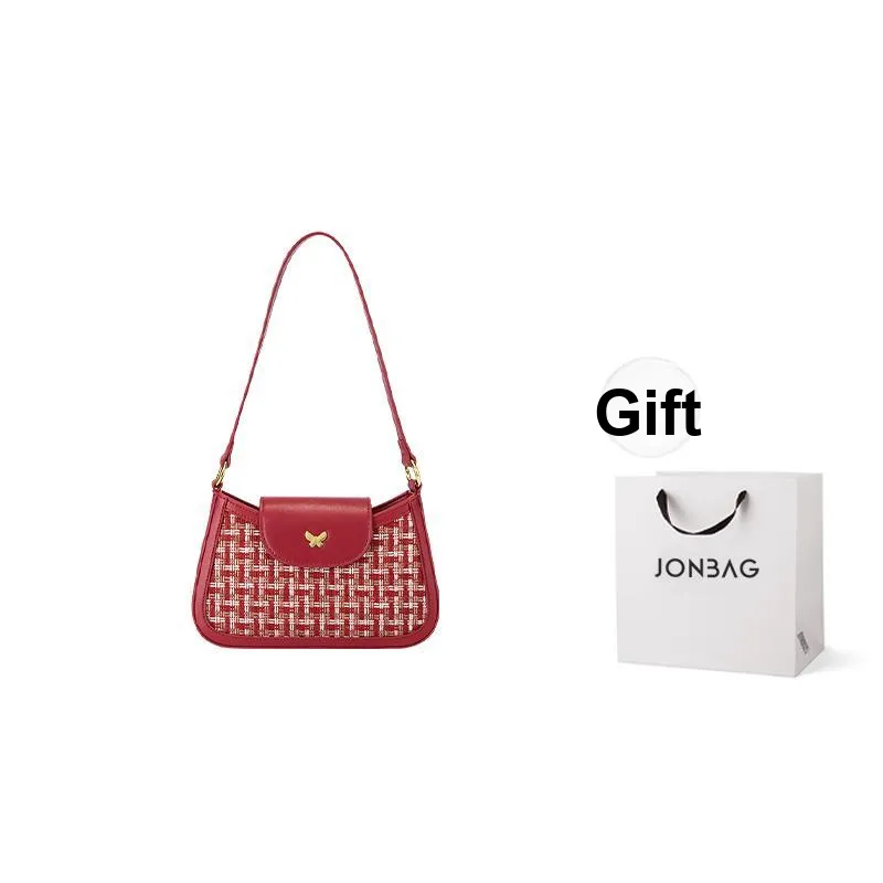 JONBAG Synthetic Leather Wedding Bag, Underarm Shoulder Bag, Handbag, Crossbody Bag Medium Size Women's Red