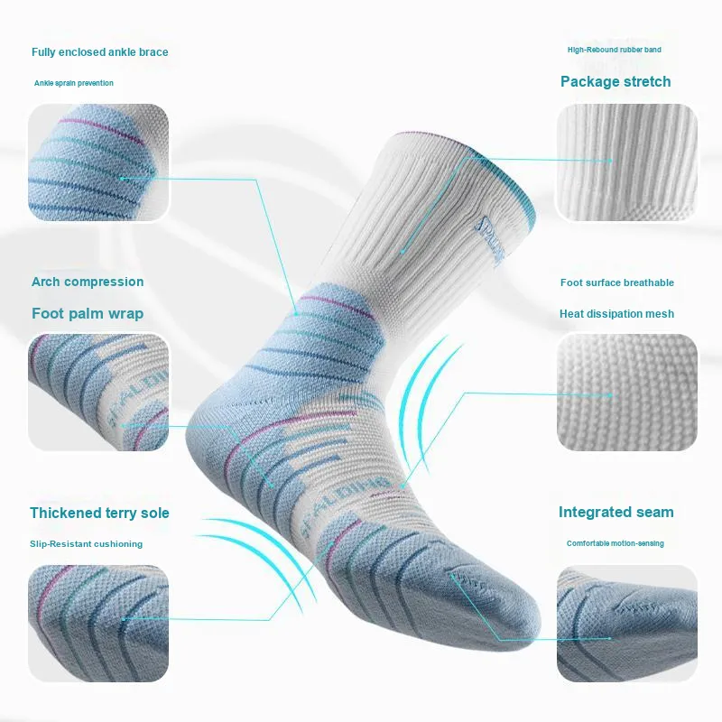 SPALDING Professional Basketball Socks Trendy Versatile Warm And Elite Compression Unisex 3 Pack White/Black-7