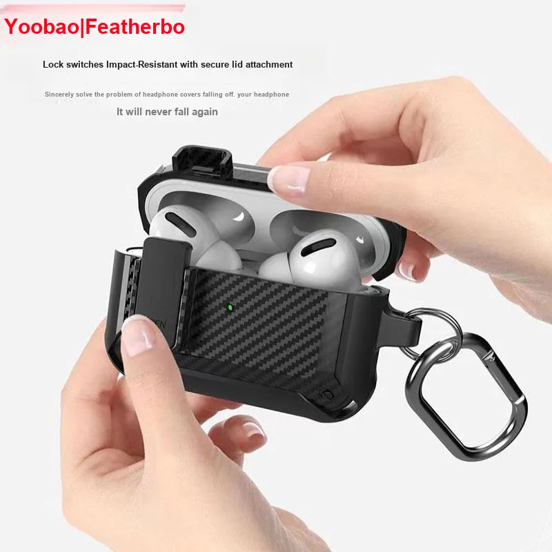 Yoobao Compatibility AirPods4 TPU Carbon Fiber Texture Lock Design Headphone Cases-3
