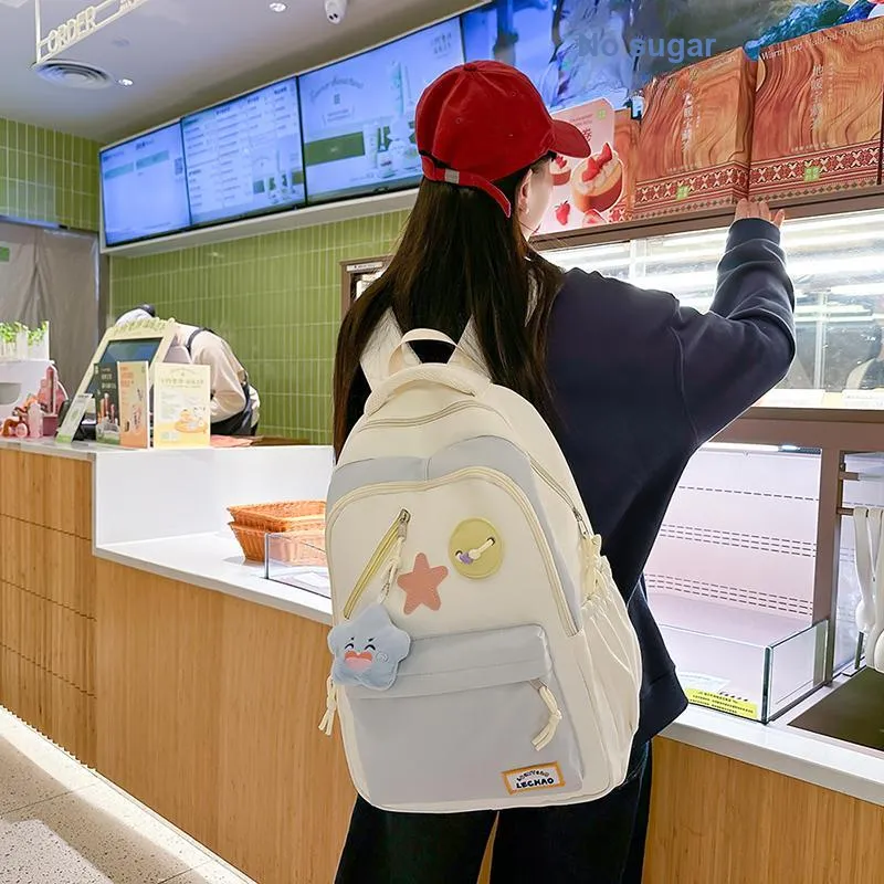 Yalu Nylon Backpack Unisex White/Black/Lotus Color/Blue-8