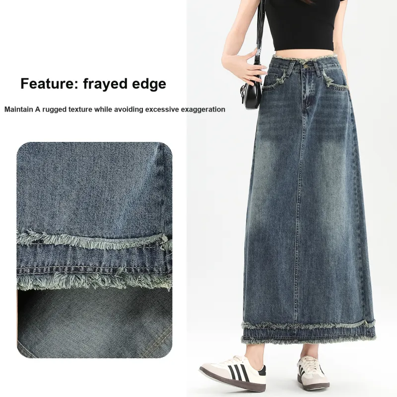 FAWENXIANGZI Denim Long Skirt Women's-7