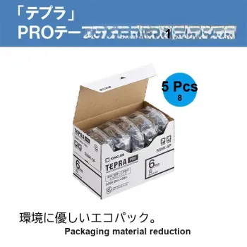 KING JIM Tepra PRO Eco Friendly Tape Box 5 Pack, 6 Mm, White Label/Black Text, Length 8 Beige SS6K 5P Stationery Tape